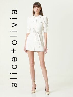 Alice + Olivia • Magali Vegan Leather Puff Sleeve
Shirtdress || Size 4